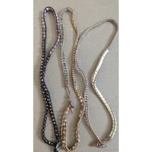 Lot of 3 Victoria Emerson 22-23" Boho Leather Wrap Necklaces - Jasper & Crystal